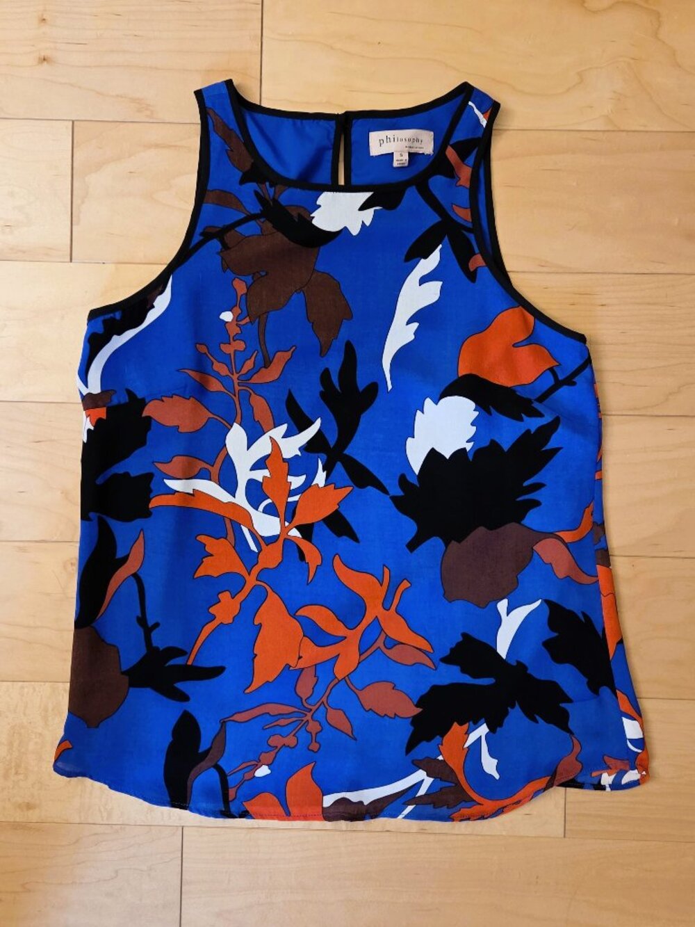 Philosophy sz S Tank Top Blouse Lined Sleeveless Blue Abstract Design NEW